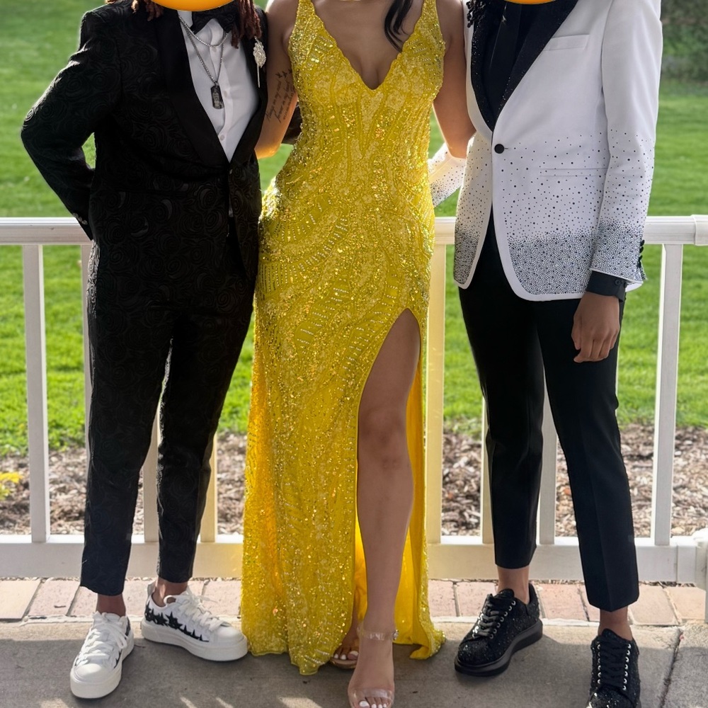 Elegant Yellow Sequin Prom Dress